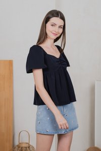 Bellona Sweetheart Babydoll Top In Navy (XS)
