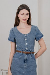 Brighton Denim Button Midi Dress in Mid Wash (XS)