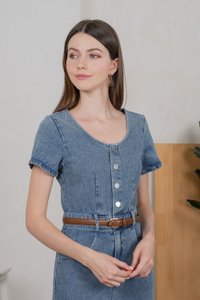 Brighton Denim Button Midi Dress in Mid Wash (XS)