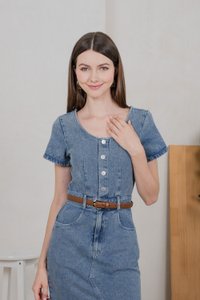 Brighton Denim Button Midi Dress in Mid Wash (XS)