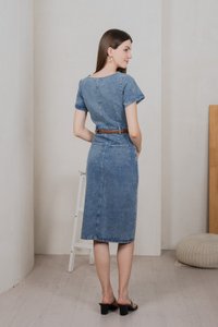 Brighton Denim Button Midi Dress in Mid Wash (XS)