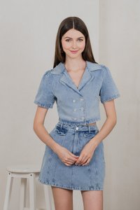 Circe Denim Panelled Skort In Light Wash (XS)