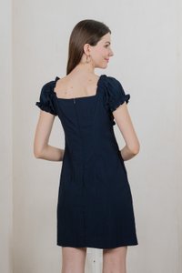 Rainelle Ruched Button Dress In Navy