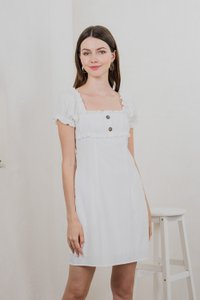 Rainelle Ruched Button Dress In White