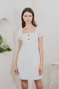 Rainelle Ruched Button Dress In White