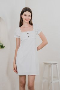 Rainelle Ruched Button Dress In White