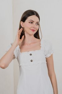 Rainelle Ruched Button Dress In White