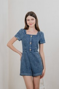 Clee Clover Button Denim Romper (XS)