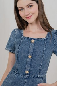 Clee Clover Button Denim Romper (XS)