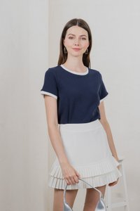 Astrid Basic Knit Contrast Top In Navy