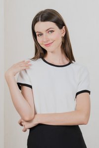 Astrid Basic Knit Contrast Top In White