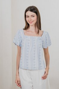 Rome Floral Prints Textured Top In Light Blue (XS)