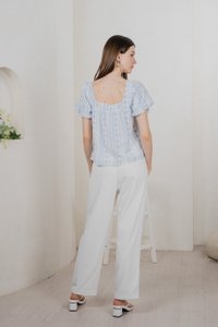 Rome Floral Prints Textured Top In Light Blue (XS)