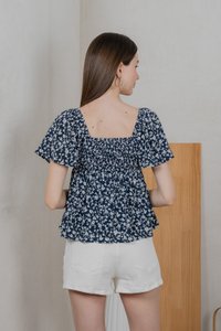 Breya Floral Babydoll Top In Navy