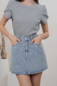 Lotus Denim Embroidered Skort In Light Wash (XS)