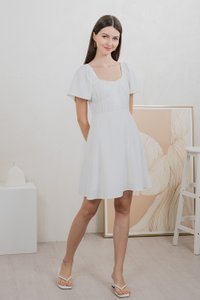 Aunika Ruched Empire Dress In White