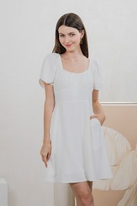 Aunika Ruched Empire Dress In White