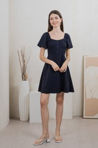 Aunika Ruched Empire Dress In Navy