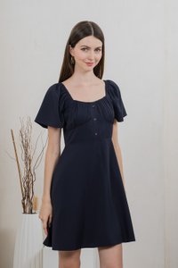 Aunika Ruched Empire Dress In Navy