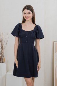 Aunika Ruched Empire Dress In Navy