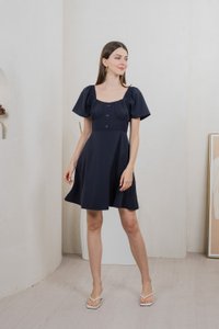 Aunika Ruched Empire Dress In Navy