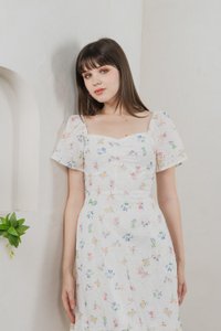 Julie Floral Eyelet Sweetheart Midi Dress In White (XS)