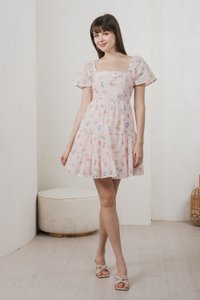 Julie Floral Eyelet Ribbon Dress In Pink (XS)