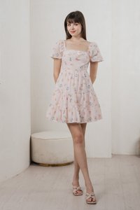 Julie Floral Eyelet Ribbon Dress In Pink (XS)