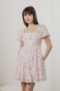 Julie Floral Eyelet Ribbon Dress In Pink (XS)