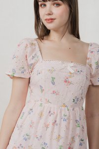 Julie Floral Eyelet Ribbon Dress In Pink (XS)