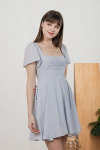 Amor Floral Sweetheart Dress Romper In Ice Blue (XS)