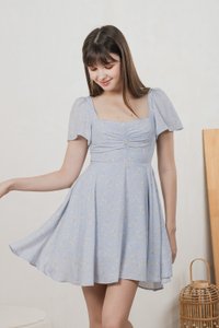 Amor Floral Sweetheart Dress Romper In Ice Blue (XS)