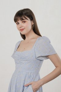 Amor Floral Sweetheart Dress Romper In Ice Blue (XS)