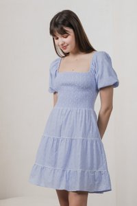 Jozette Smocked Eyelet Tiered Dress In Powder Blue (XS)