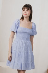 Jozette Smocked Eyelet Tiered Dress In Powder Blue (XS)