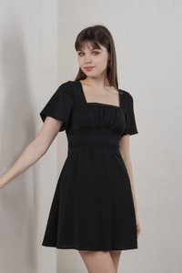 Calantha Ruched Crochet Dress In Black (XS)