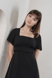 Calantha Ruched Crochet Dress In Black (XS)