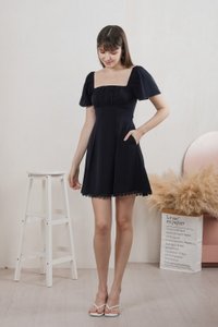 Harmonia Lace Hem Ruched Dress In Navy (XS)
