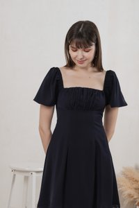 Harmonia Lace Hem Ruched Dress In Navy (XS)