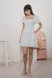 Harmonia Lace Hem Ruched Dress In White