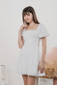 Harmonia Lace Hem Ruched Dress In White