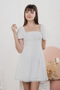 Harmonia Lace Hem Ruched Dress In White