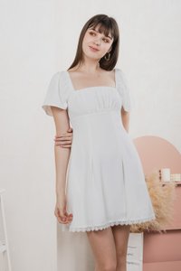 Harmonia Lace Hem Ruched Dress In White