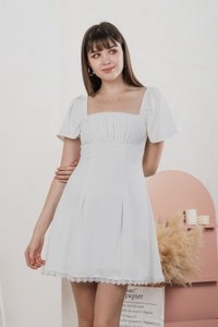 Harmonia Lace Hem Ruched Dress In White