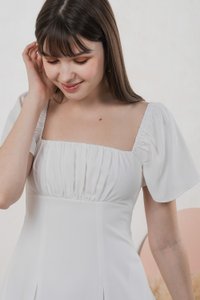 Harmonia Lace Hem Ruched Dress In White