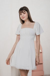 Harmonia Lace Hem Ruched Dress In White