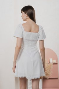 Harmonia Lace Hem Ruched Dress In White