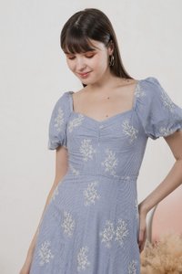 Emeth Floral Embroidery Striped Midi Dress In Blue