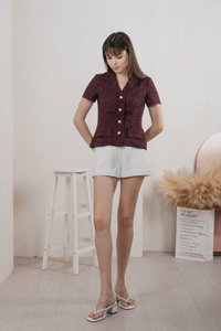 Centia Tweed Blazer Top In Wine