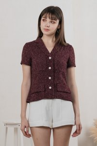 Centia Tweed Blazer Top In Wine
